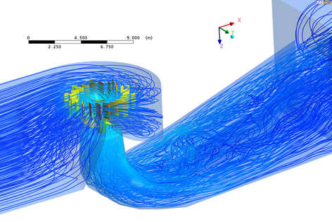 The analysed Kaplan turbine with 3D streamlines