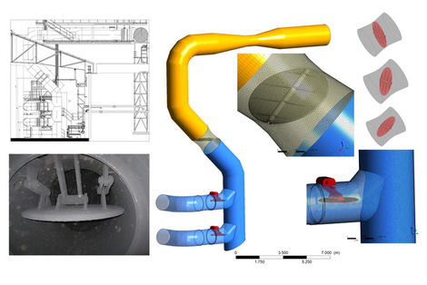 Planunterlagen, Foto der Schnellschlussklappe und CFD – Modell der Mischgasleitung