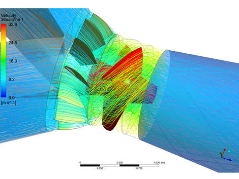 Entwickelte Kaplan-Rohrturbine mit Stromlinien aus CFD-Berechnung