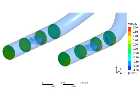 Optimisation of a distribution pipeline: Homogenisation of the flow field by means of the installation of a double-decker butterfly valve