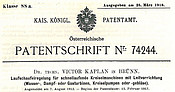 Viktor Kaplan Patent / Patentschrift der Kaplan-Turbine