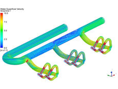 Ausgangssituation der Pelton Turbine: Streamlines im Volllastbetrieb